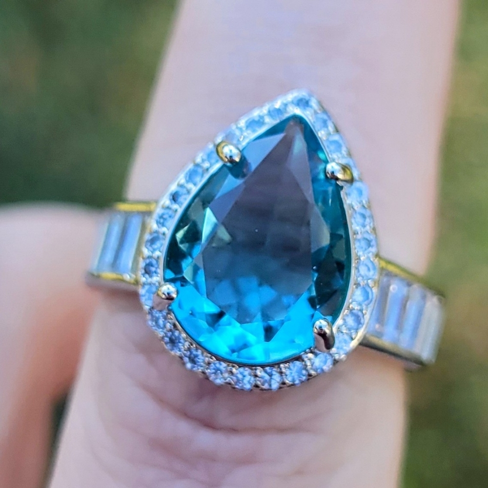 Stunning Sapphire Blue Pear Cut Teardrop 925 Silver Ring - Picture 5 of 13